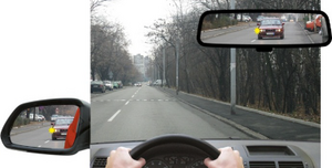 Slika uz pitanje: U situaciji prikazanoj na slici, kao vozač vozila koje je zaustavljeno na putu, da bi se bezbedno uključili u saobraćaj…