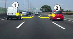 Slika uz pitanje: U situaciji prikazanoj na slici prednost ima