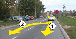 Slika uz pitanje: U situaciji prikazanoj na slici kretanje vozila unazad