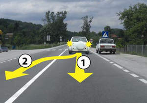 Slika uz pitanje: U situaciji prikazanoj na slici kretanje vozila unazad