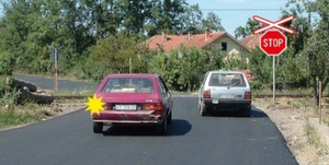 Slika uz pitanje: U situaciji prikazanoj na slici preticanje