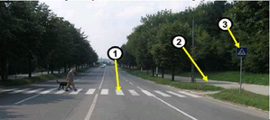 Slika uz pitanje: Pešački prelaz je na slici označen brojem