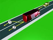 Slika uz pitanje: U saobraćajnoj situaciji kao na slici, vozač kamiona prilikom vršenja radnje kretanja vozilom unazad mora da se kreće: