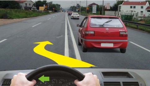 Slika uz pitanje: Ako u situaciji prikazanoj na slici vršite preticanje na nepropisan način, bićete kažnjeni