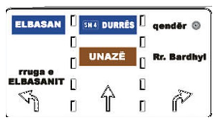 Figura e pyetjes: Sinjali në figurë orienton të pozicionohesh në korsinë e duhur sipas destinacionit të dëshiruar.