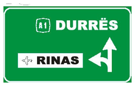 Figura e pyetjes: Sinjali në figurë paralajmëron se për të shkuar në Durrës, duhet të vazhdojmë lëvizjen drejt.