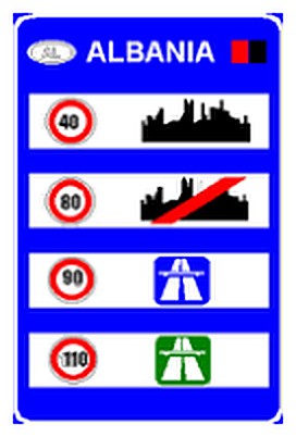 Figura e pyetjes: Sinjali në figurë tregon se shpejtësia maksimale e lejuar në rrugë urbane, në Shqipëri është 40 km/orë.