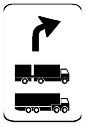 Figura e pyetjes: Sinjali në figurë paralajmëron për devijim të këshillueshëm të drejtimit që duhet të ndjekin autotrenat, për të mos kal…