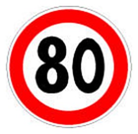 Figura e pyetjes: Sinjali në figurë ndalon të tejkalohet shpejtësia 80 km/orë.