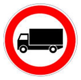 Figura e pyetjes: Sinjali në figurë ndalon qarkullimin e automjeteve për transport malli me peshë me ngarkesë të plotë mbi 3.5 tonë.