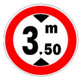 Figura e pyetjes: Sinjali në figurë tregon ndalim qarkullimi për mjete që janë më të larta se 3.5 metra.