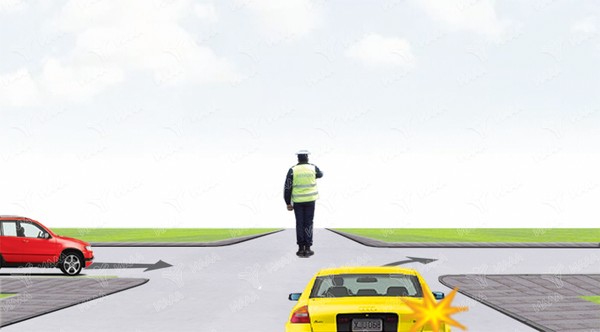 Изображение към въпроса: Редът за преминаване на тези автомобили през кръстовището се определя: