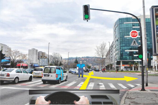 Slika uz pitanje: U situaciji prikazanoj na slici dužni ste da postupate: