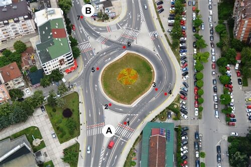 Слика за прашањето: Патничкото возило од позиција А до позиција В ќе се движи по следната патека: