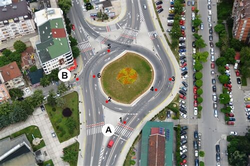 Слика за прашањето: Патничкото возило од позиција А до позиција В ќе се движи по следната патека: